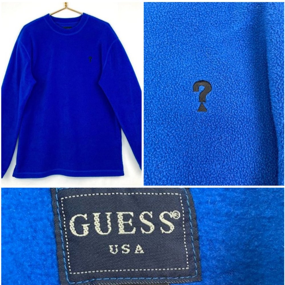 Vintage Guess USA Electric Blue Super Soft Pullover Fleece Shirt/Sweatshirt Sz L